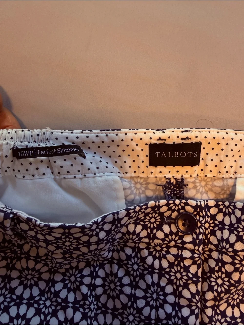Talbots Blue and White Floral Geometric Cropped Chinos